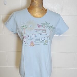 Blue Short Sleeve Tee with Retro Camper Graphic